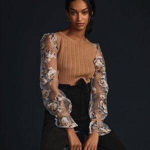 Anthropologie Maeve Contrast-Sleeve Sweater
